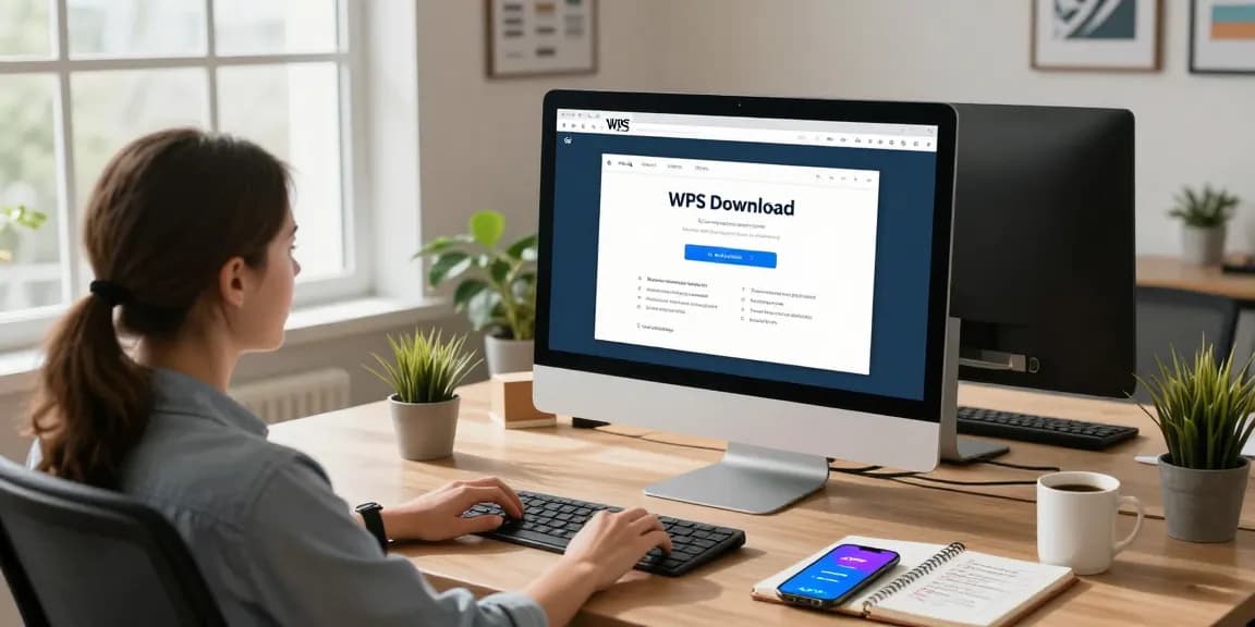 Seamless WPS Download in a modern office setup, showcasing desktop software installation.
