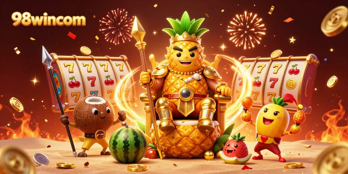 Join the fun at 98wincom with a vibrant casino scene featuring lively characters.