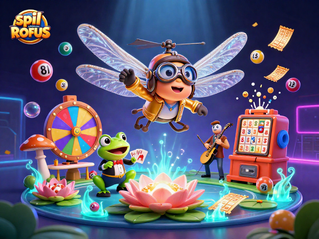 Engage with spil casino uden om ROFUS through dynamic characters and vibrant gambling elements in a captivating illustration.