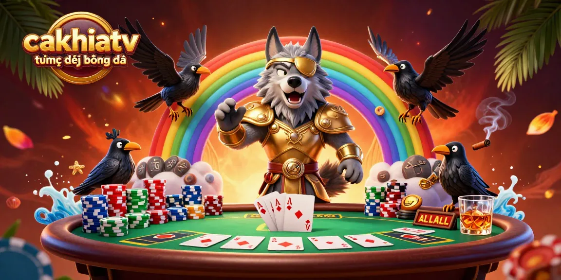 Bet on cakhiatv trực tiếp bóng đá with a vibrant 3D illustration featuring Odin and casino elements.