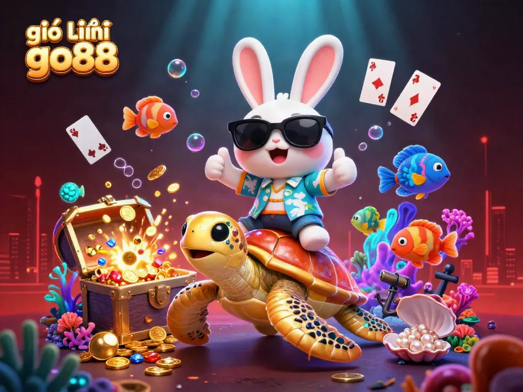 Engage with the excitement of giới thiệu go88 through a vibrant underwater scene featuring a lucky rabbit and golden sea turtle.