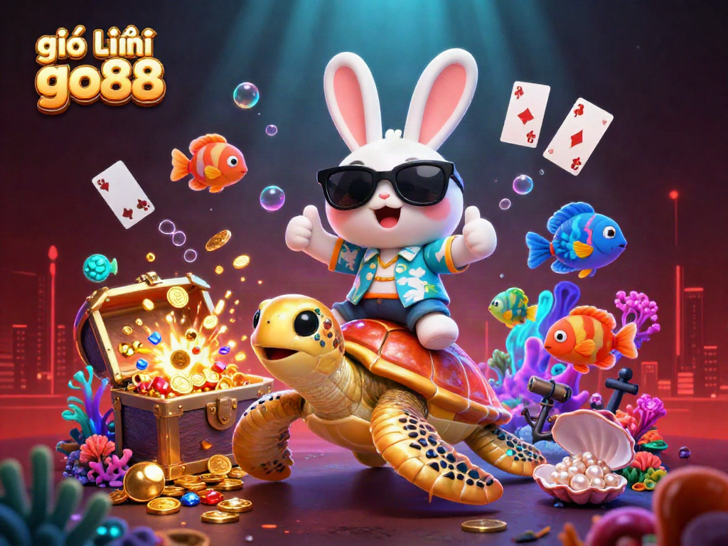 Engage with the excitement of giới thiệu go88 through a vibrant underwater scene featuring a lucky rabbit and golden sea turtle.