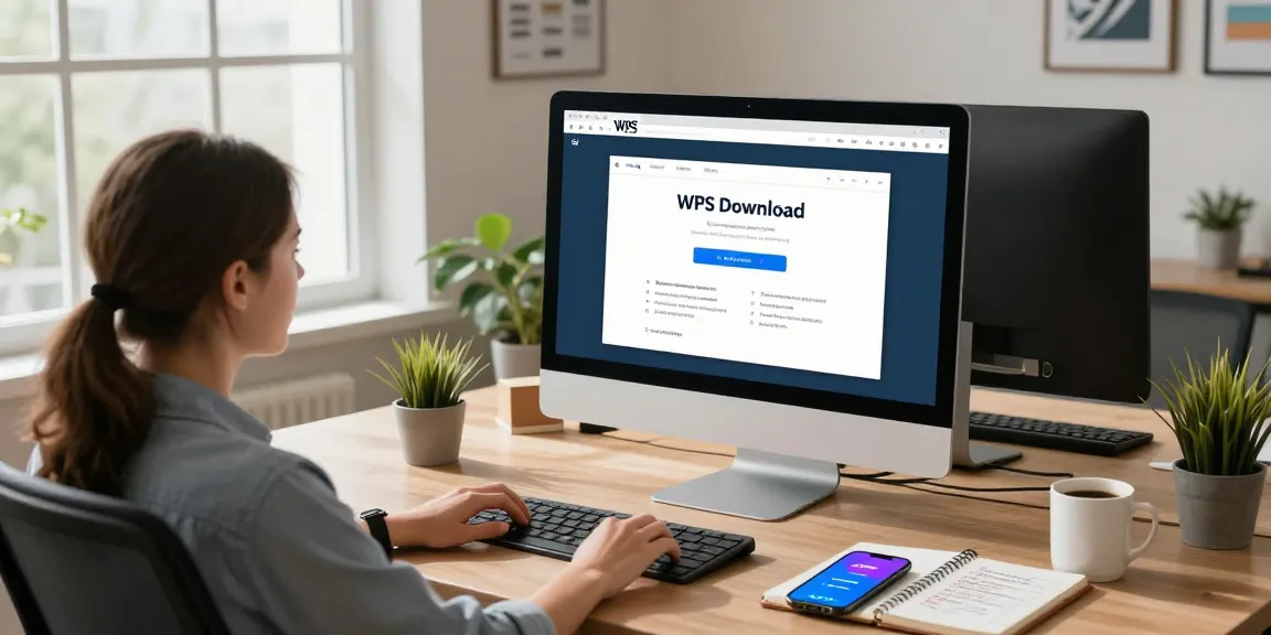 Seamless WPS Download in a modern office setup, showcasing desktop software installation.