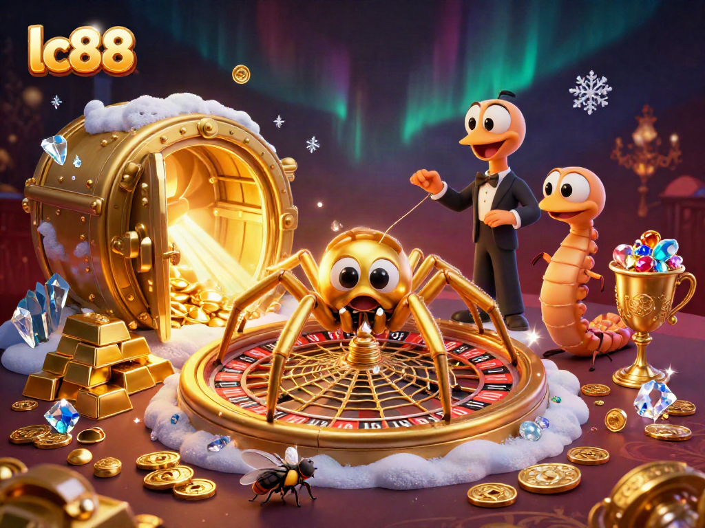 Experience thrilling bets with lc88's dynamic casino scene featuring a golden spider and centipede croupier.