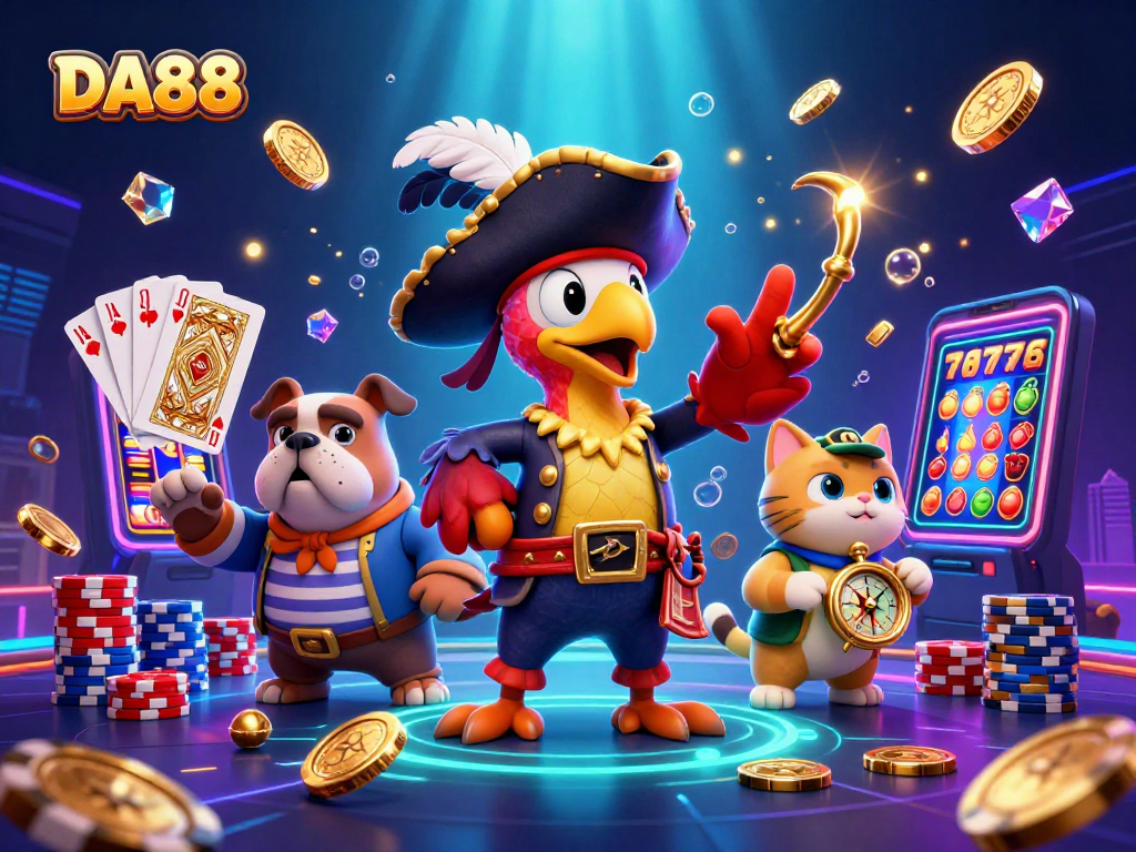 Experience thrilling gameplay at DA88 with vibrant 3D scenes of pirate adventures and casino excitement.